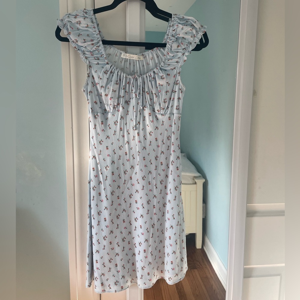 QUIET STORM BLUE FLORAL MINI DRESS!